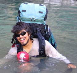 wading with backpack