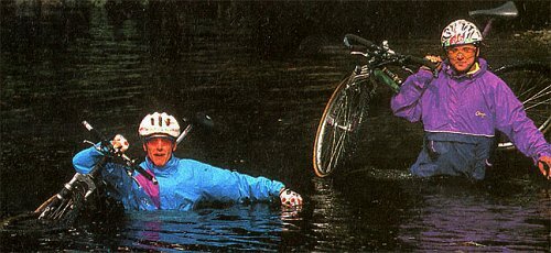 Cyclists crossing water