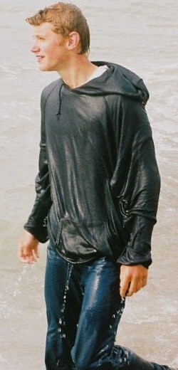 Hooded sweatshirt and wet jeans