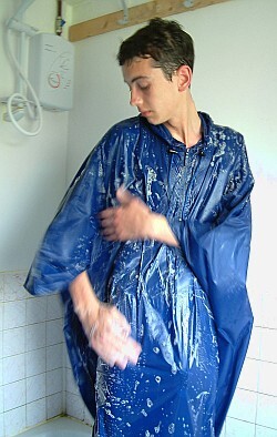 rinsing a poncho in the shower